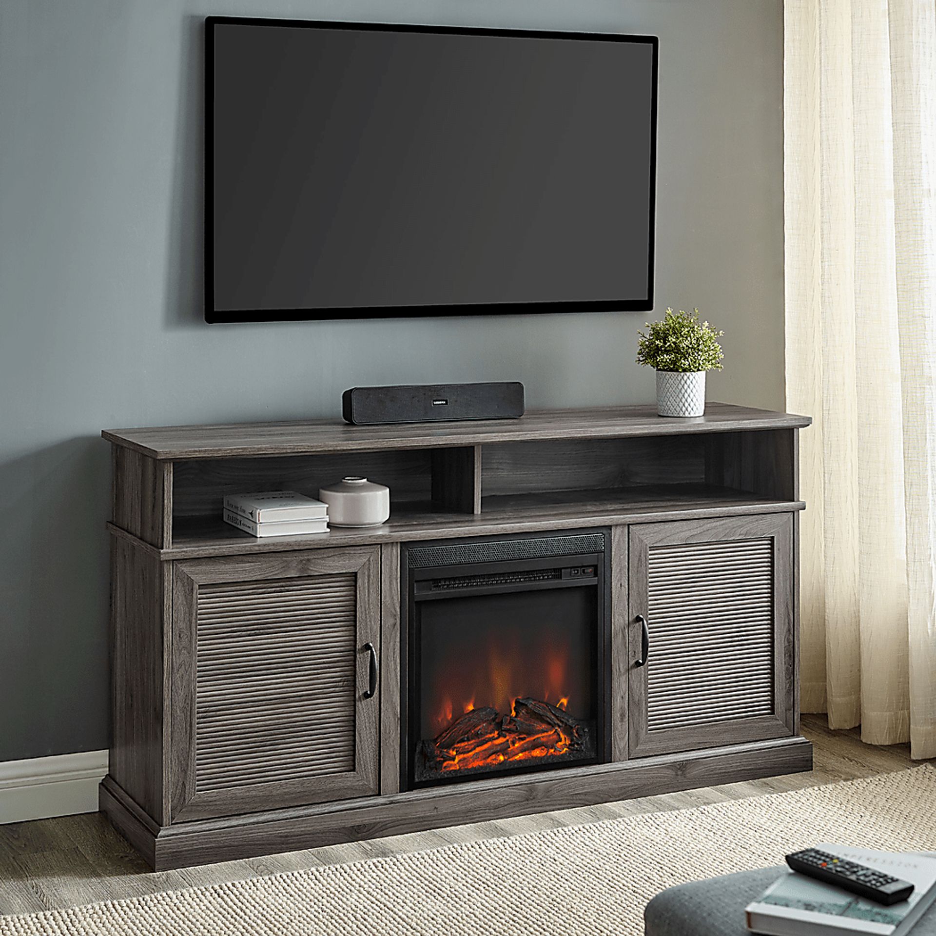 Adleigh Gray 60 in. Console, With Electric Fireplace - Image 8