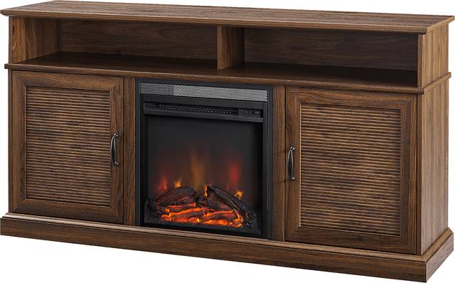 Adleigh Walnut 60 in. Console, With Electric Fireplace - Thumbnail - Image 3