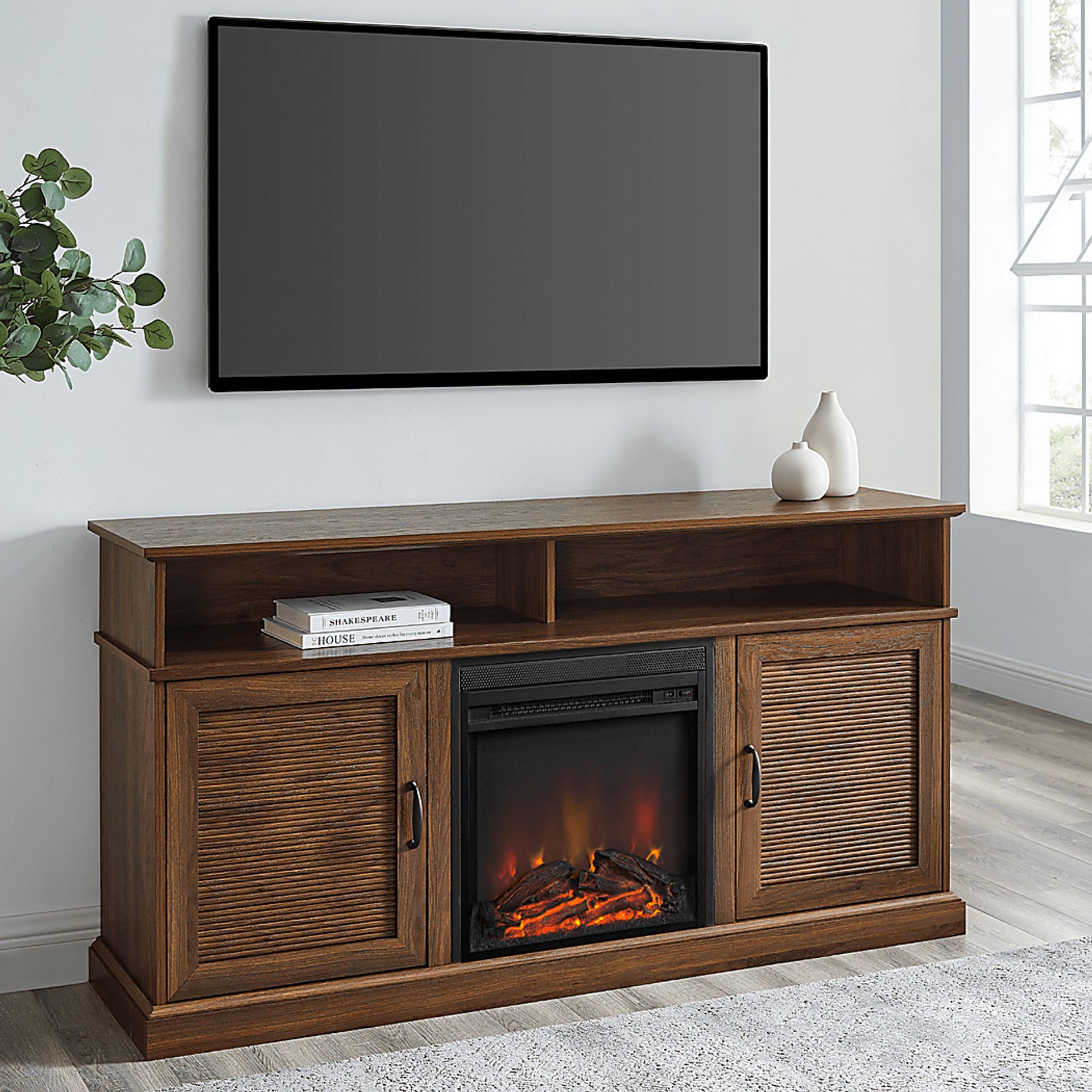 Adleigh Walnut 60 in. Console, With Electric Fireplace - Image 6