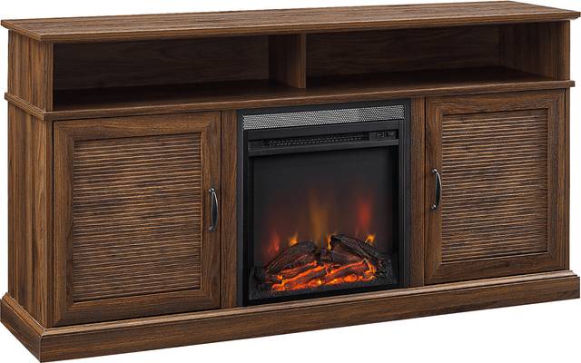 Adleigh Walnut 60 in. Console, With Electric Fireplace - Thumbnail - Image 1