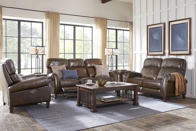 Adorelli Chocolate Leather Dual Power Reclining Sofa - Thumbnail - Image 2