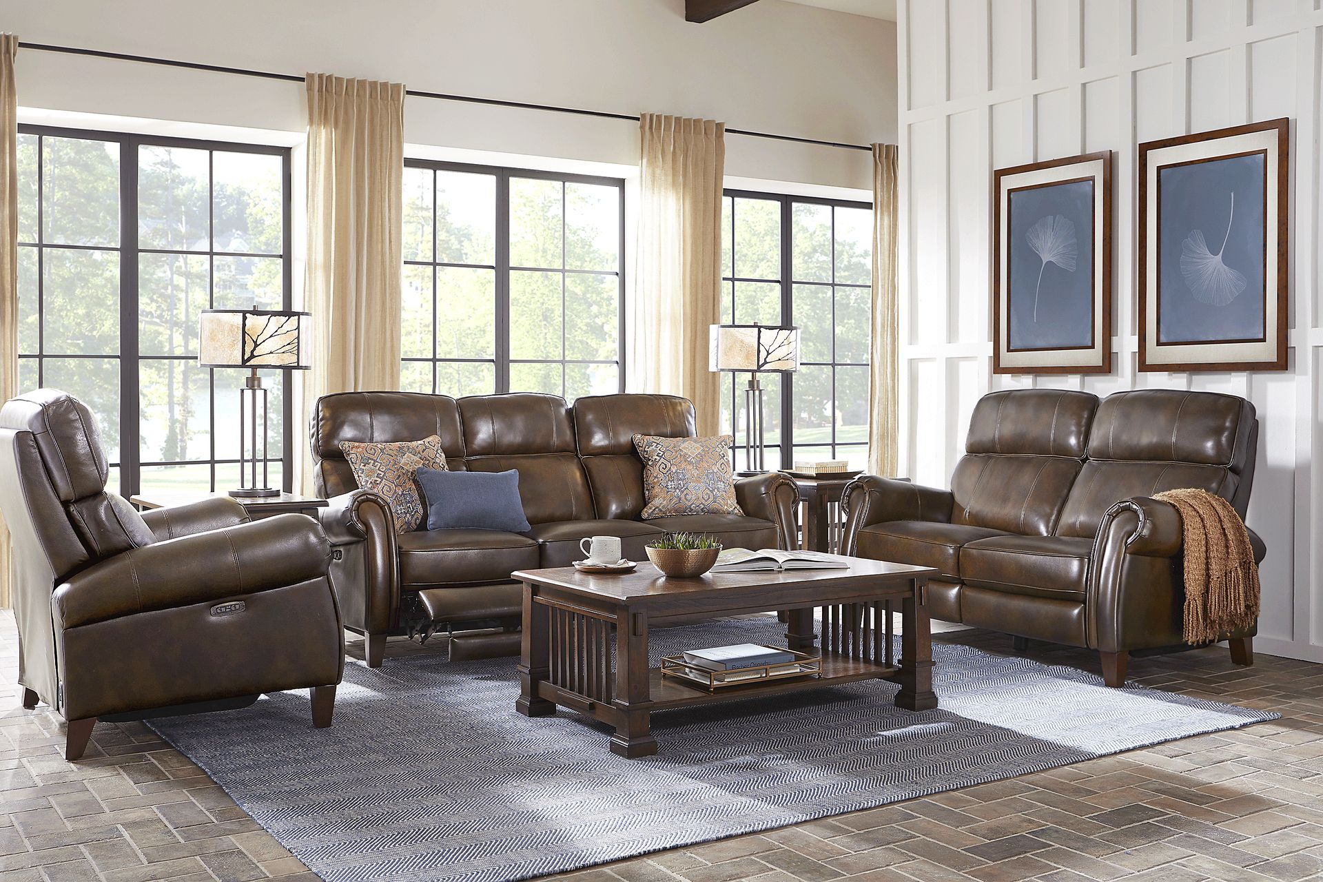 Adorelli Chocolate 5 Pc Leather Dual Power Reclining Living Room - Image 1