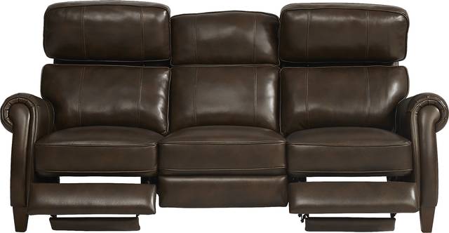 Adorelli Chocolate Leather Dual Power Reclining Sofa - Thumbnail - Image 3