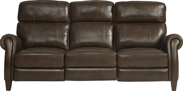 Adorelli Chocolate Leather Dual Power Reclining Sofa - Thumbnail - Image 1