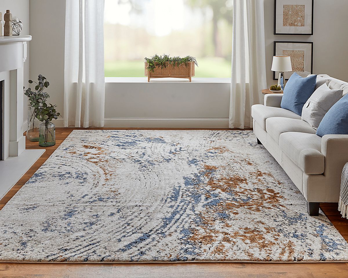 Adrenia Blue,Ivory,Orange Beige,Blue,Orange,Red Rugs | Rooms to Go