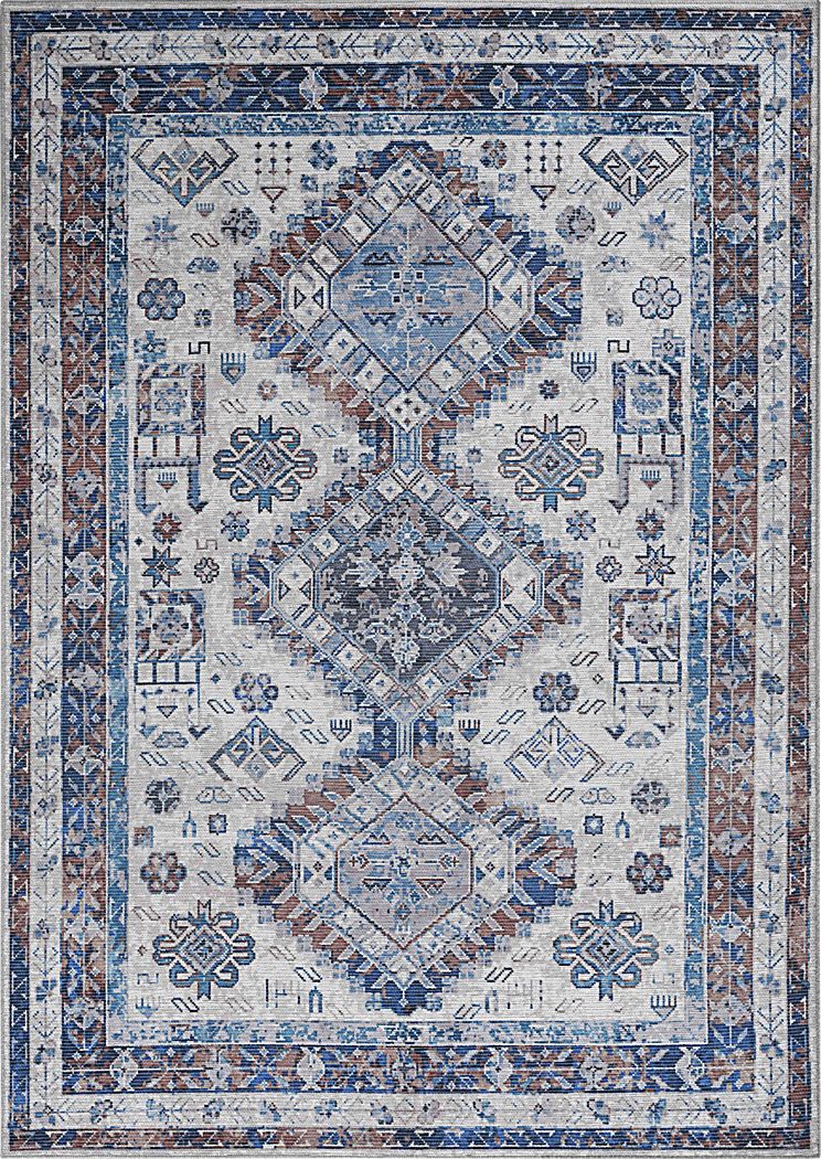 Aebby Blue 9'2 x 11'9 Machine Washable Rug