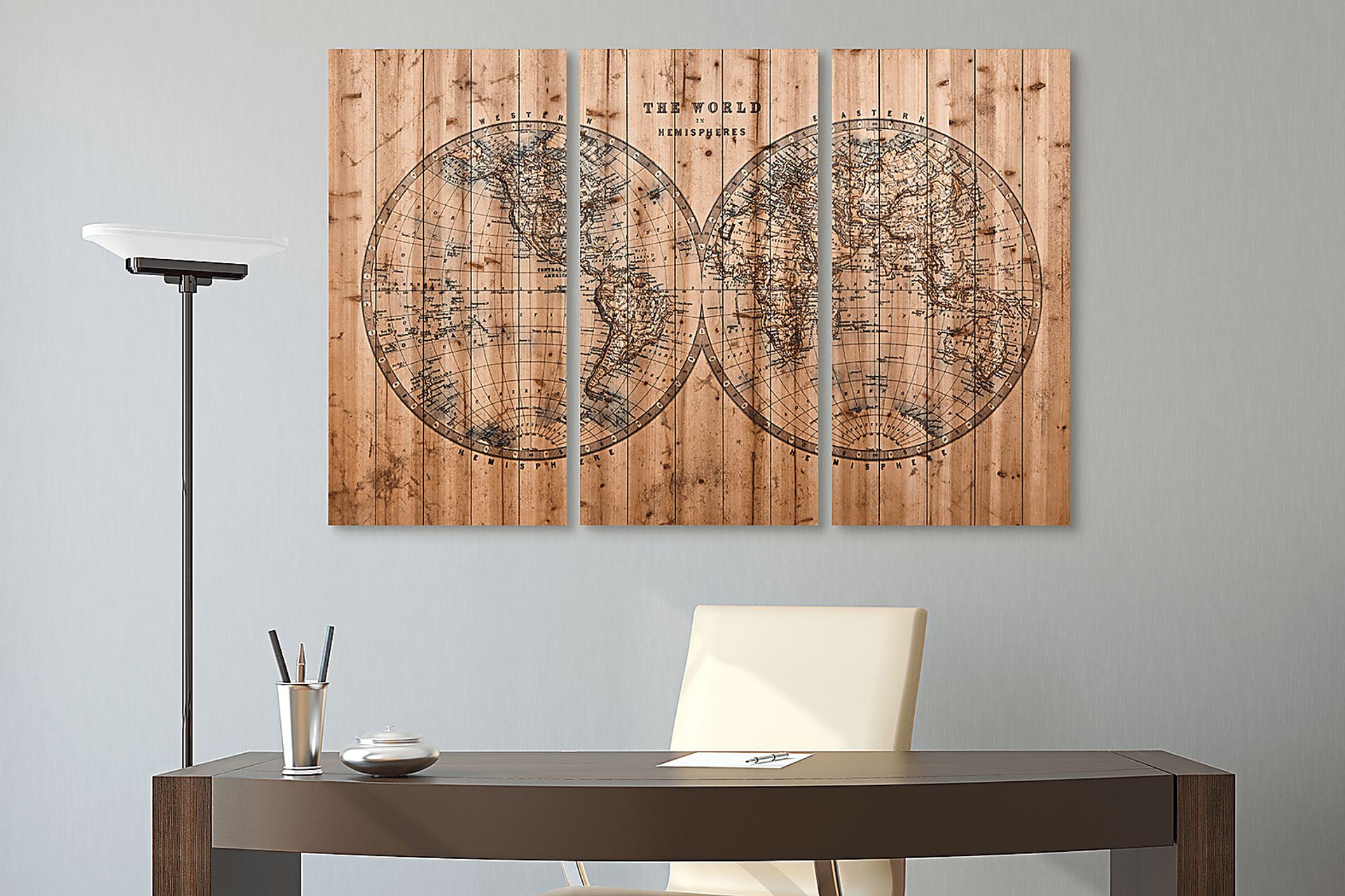 Aged World Map Set of 3 Artwork - Image 4