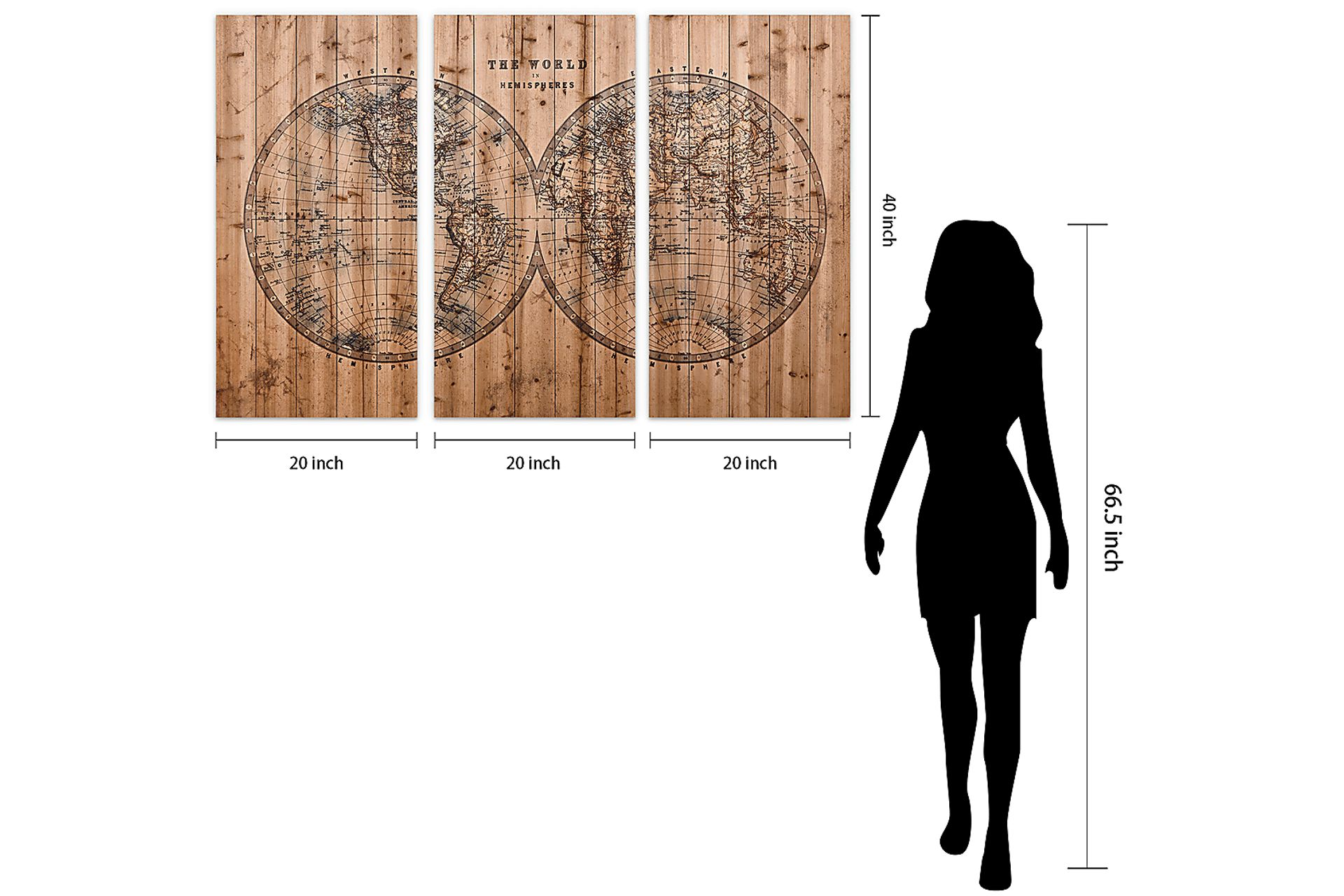 Aged World Map Set of 3 Artwork - Image 6