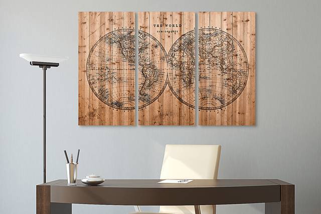 Aged World Map Set of 3 Artwork - Thumbnail - Image 4