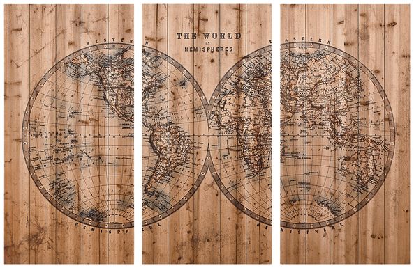 Aged World Map Set of 3 Artwork