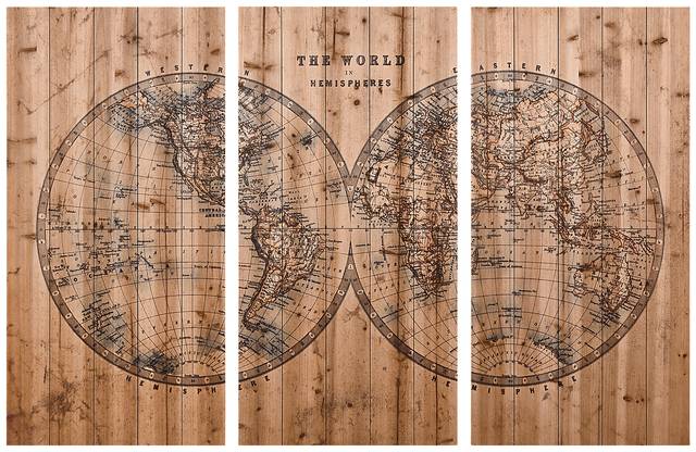 Aged World Map Set of 3 Artwork - Thumbnail - Image 1