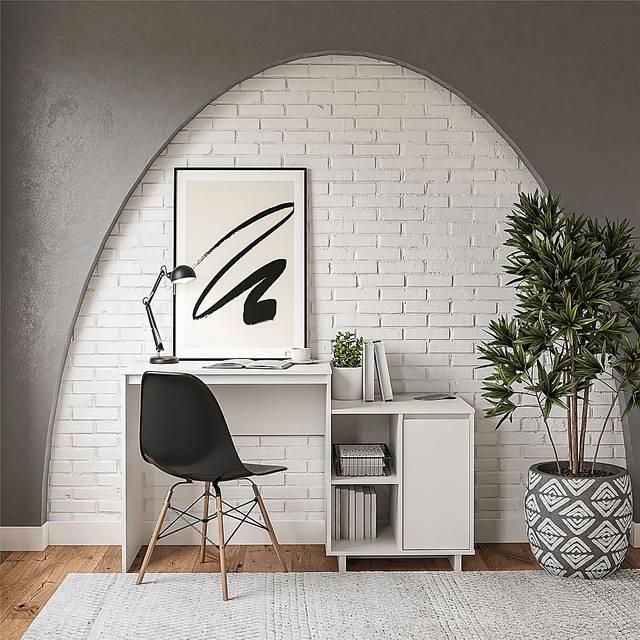 Ailbern White Desk with Cabinet - Thumbnail - Image 2