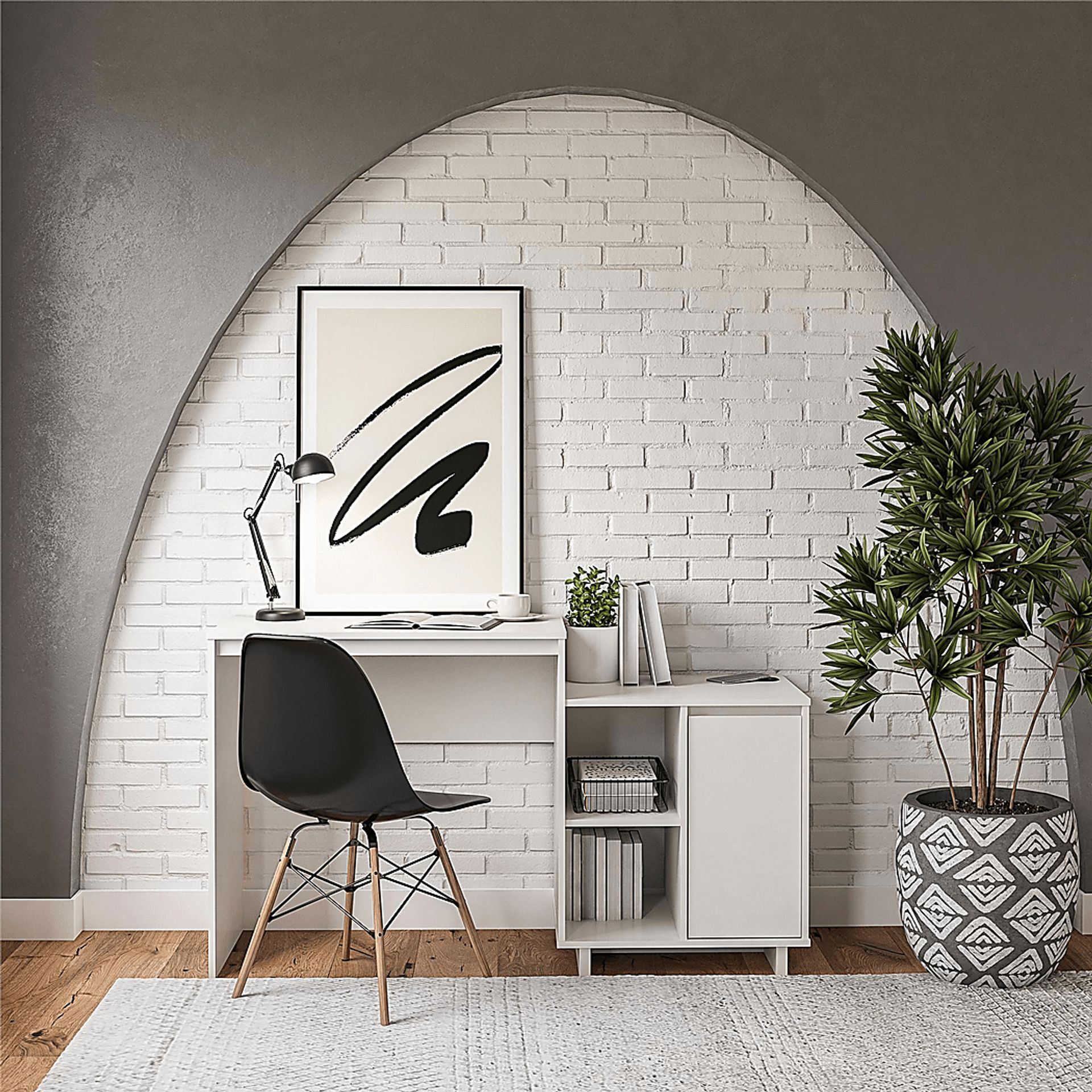 Ailbern White Desk with Cabinet - Image 2