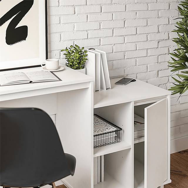 Ailbern White Desk with Cabinet - Thumbnail - Image 4