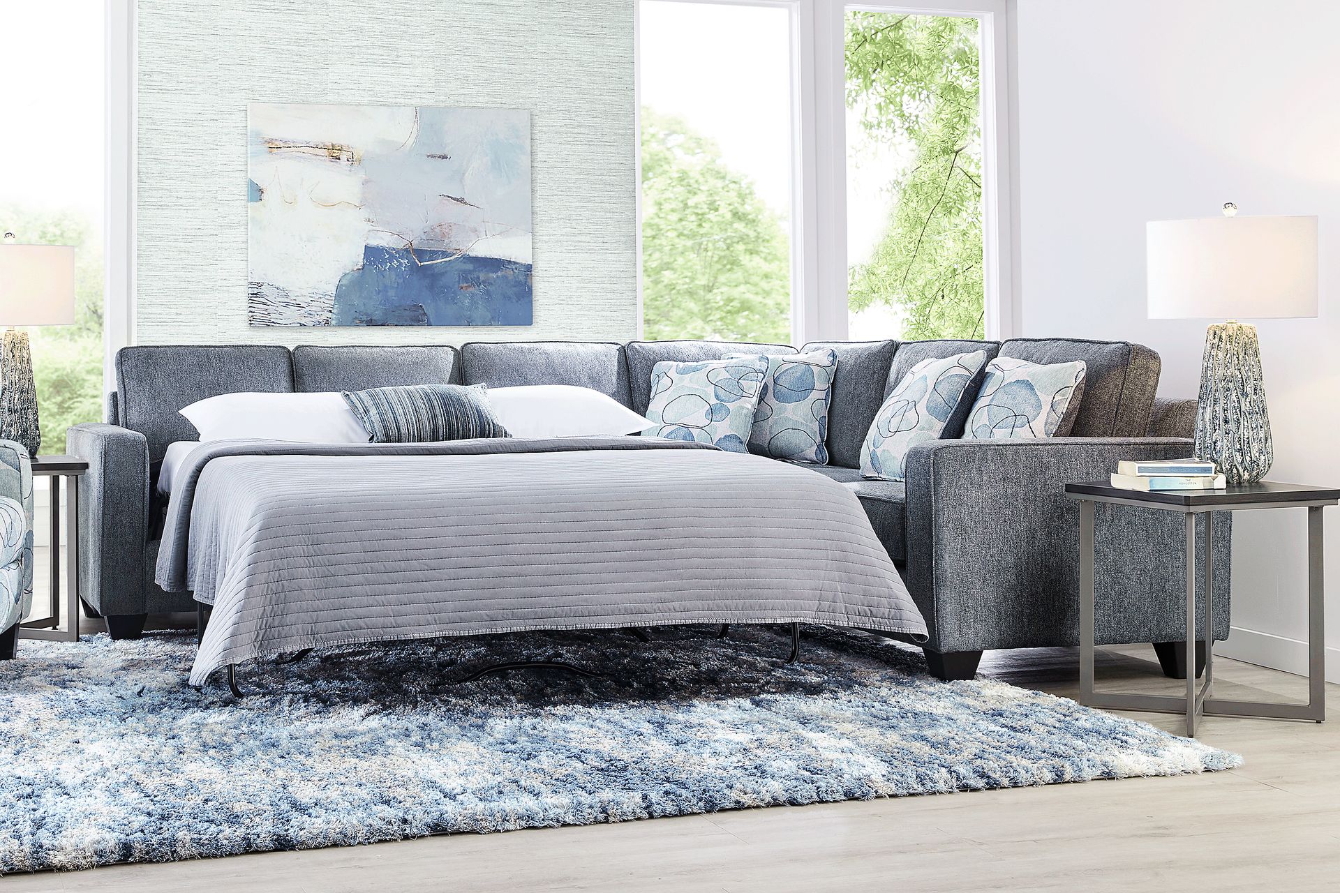 Alanis Bay Blue 2 Pc Sleeper Sectional - Image 3