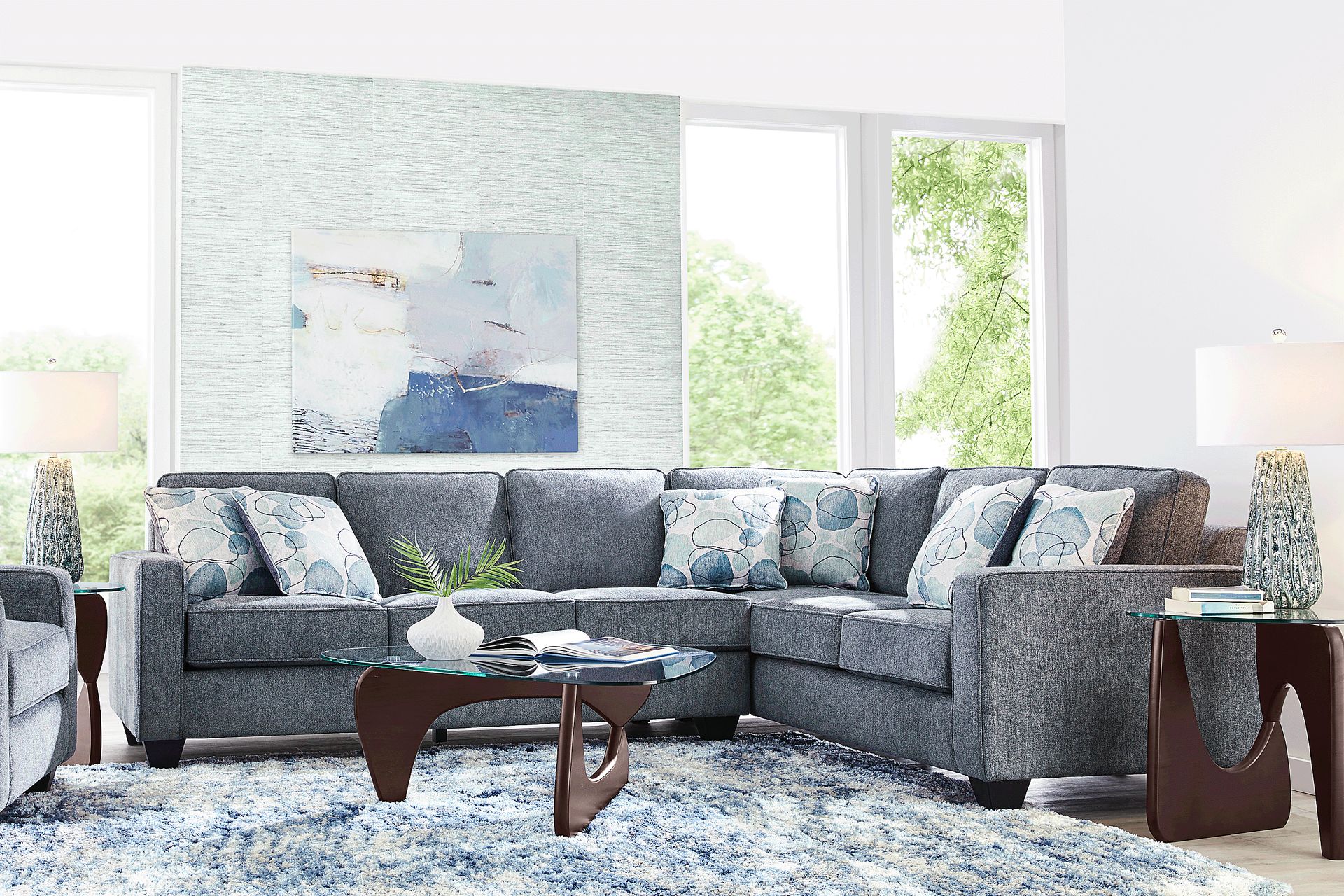 Alanis Bay Blue 5 Pc Sectional Living Room - Image 1