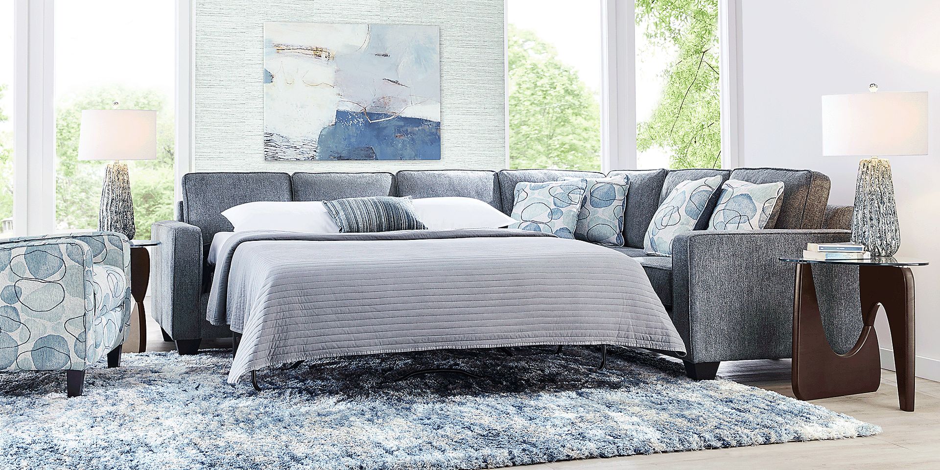 Alanis Bay Blue 5 Pc Sleeper Sectional Living Room - Image 2