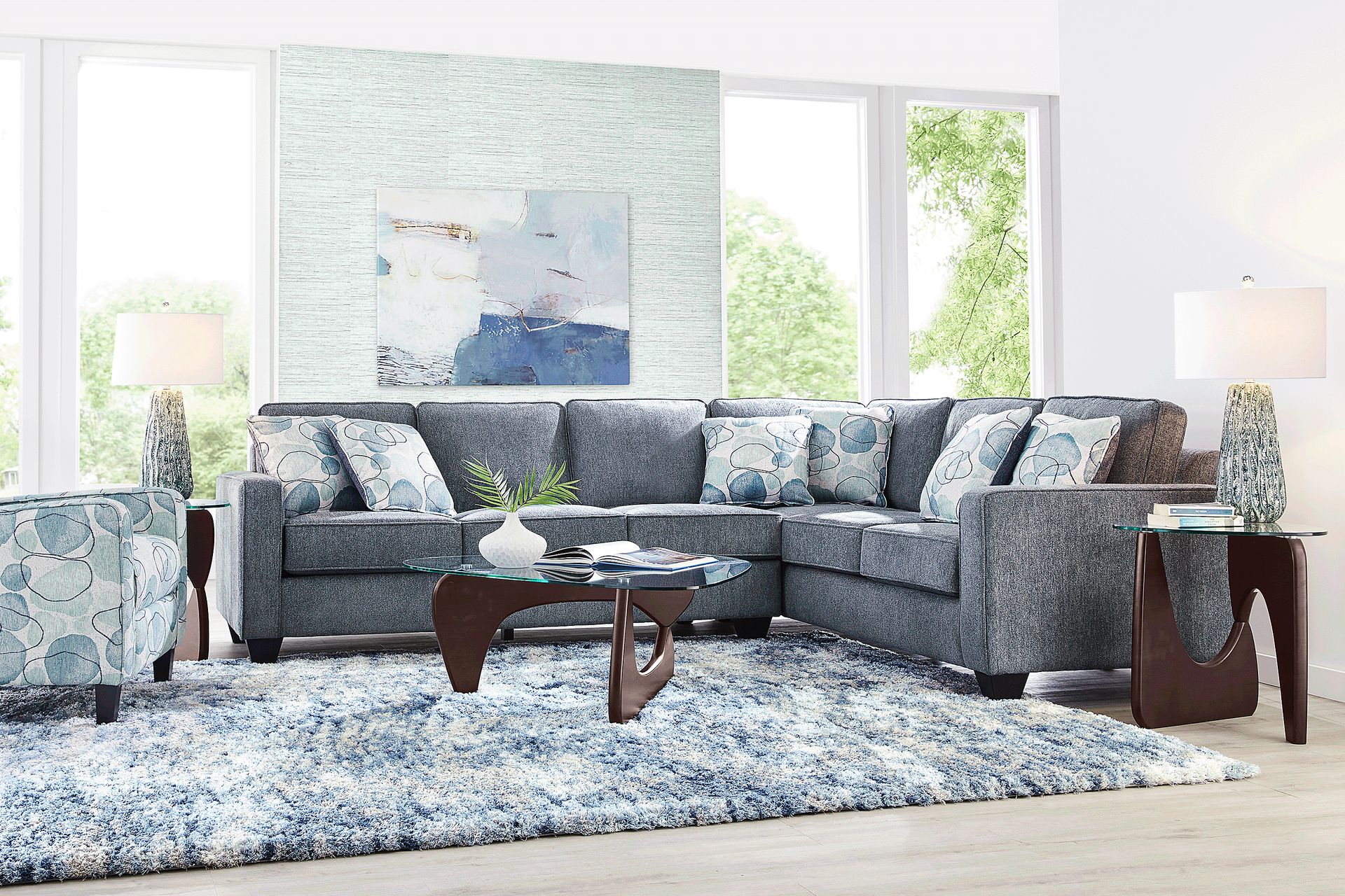 Alanis Bay Blue 6 Pc Gel Foam Sleeper Sectional Living Room - Image 1