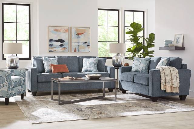 Alanis Bay Blue 7 Pc Living Room with Sleeper Sofa - Thumbnail - Image 1