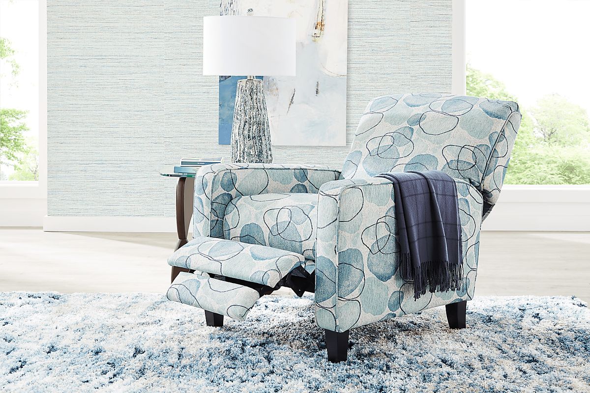 Living Room Small Push Back Recliner Chair Alanis Bay Blue Woven