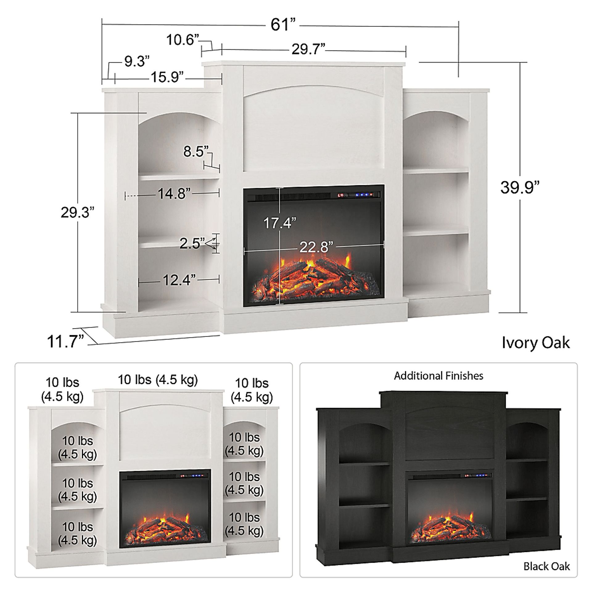 Alarice Ivory 61 in. Console with Electric Fireplace - Image 5
