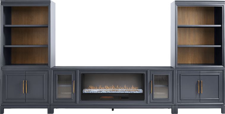 Albion Blue 4 Pc Wall Unit with 84 in. Console and Electric Fireplace