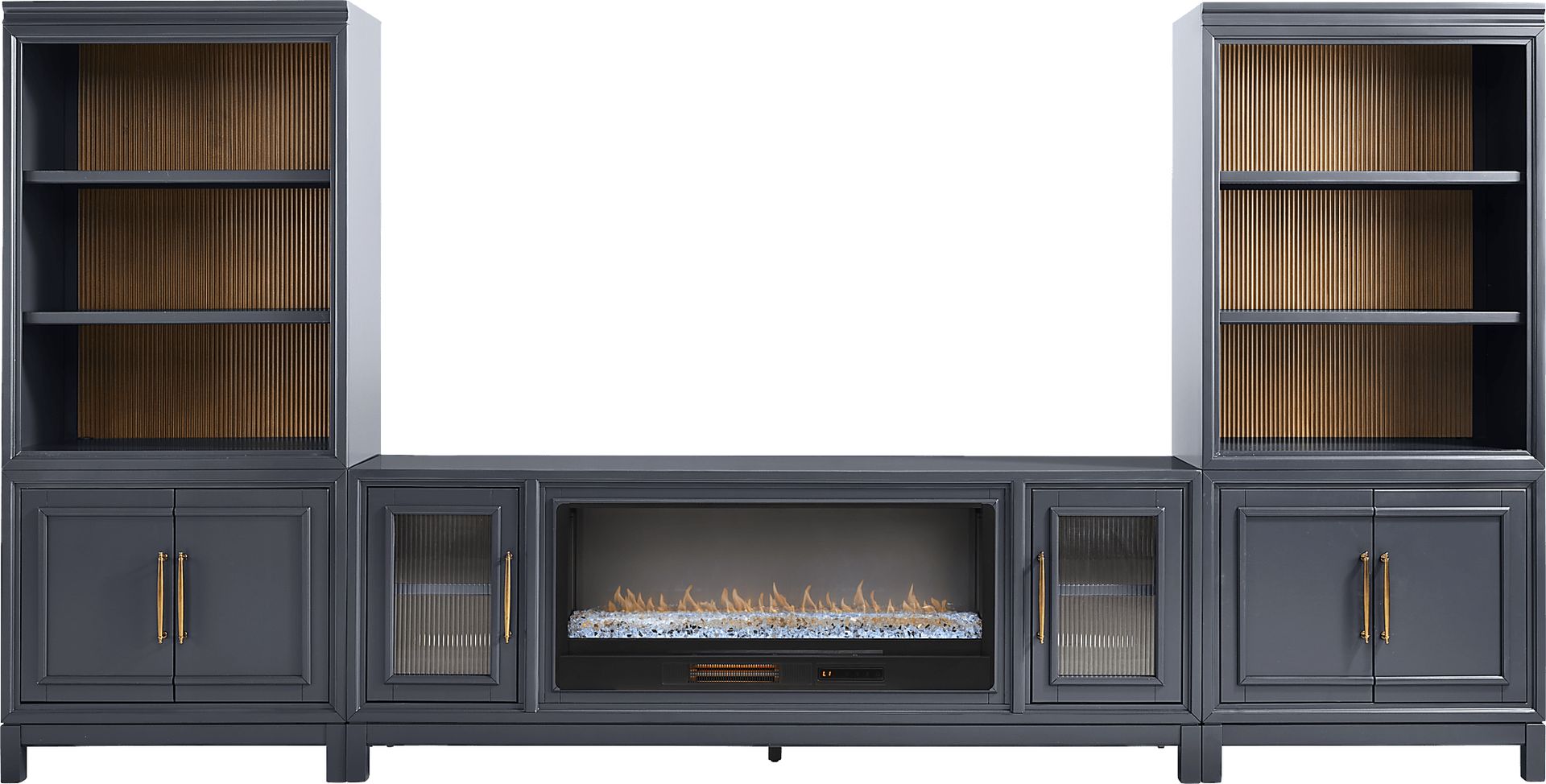 Albion Blue 4 Pc Wall Unit with 84 in. Console and Electric Fireplace - Image 1