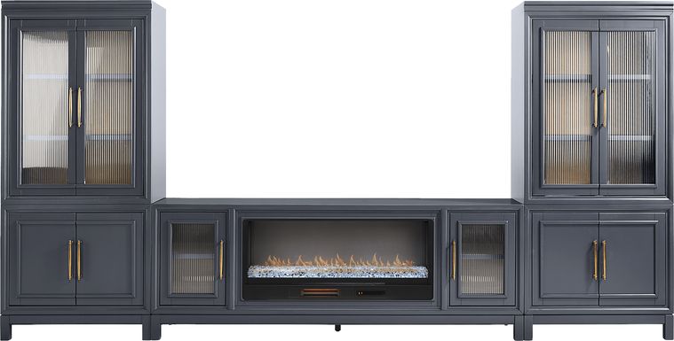 Albion Blue 4 Pc Wall Unit with 84 in. Console and Electric Fireplace