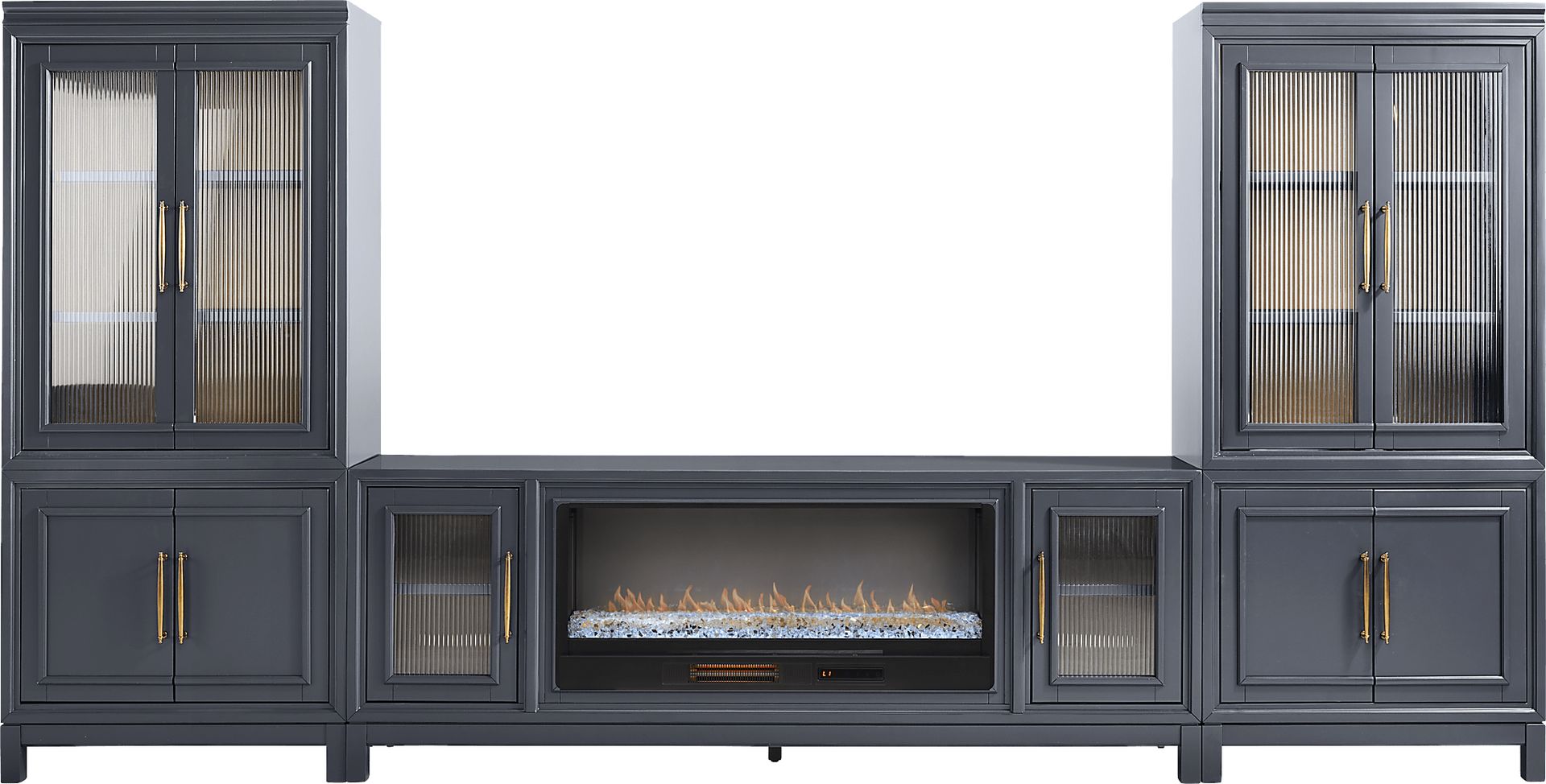 Albion Blue 4 Pc Wall Unit with 84 in. Console and Electric Fireplace - Image 1