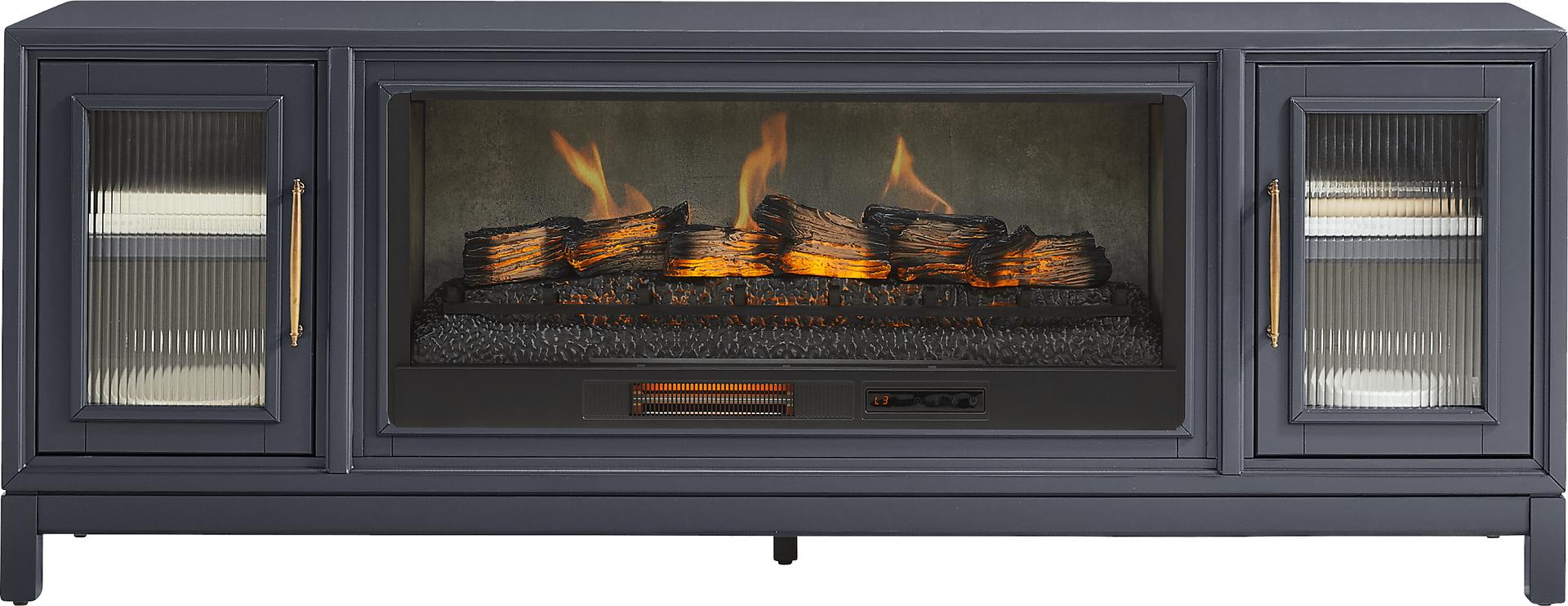 Albion Blue 84 in. Console with Electric Log Fireplace
