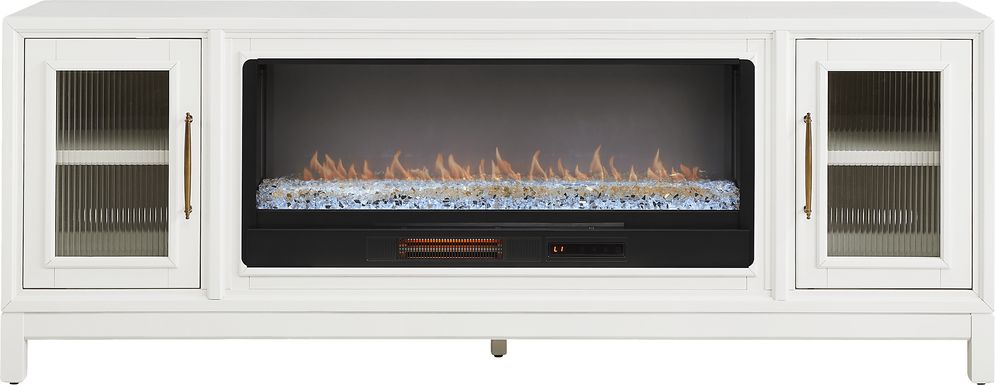 Albion White 84 in. Console with Electric Fireplace