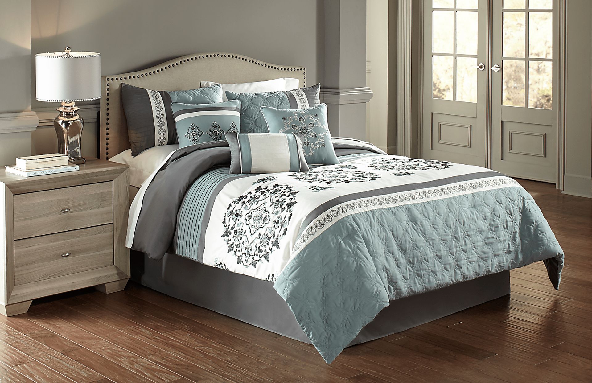 Aldea Blue 7 Pc Queen Comforter Set - Image 1