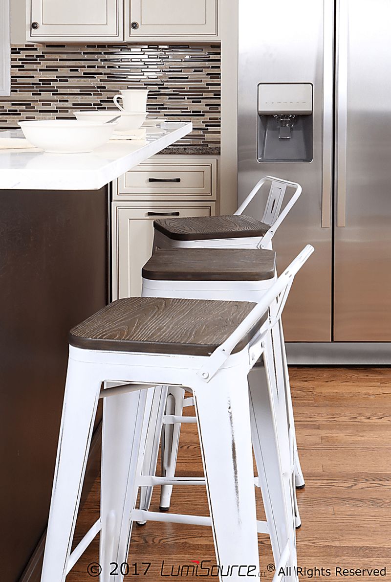 Aldersyde White Low Back Barstool (Set of 2)