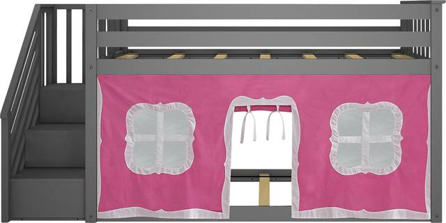 Kids Alekos White Twin/Twin Low Bunk Bed with Staircase and Blue Tent - Thumbnail - Image 4