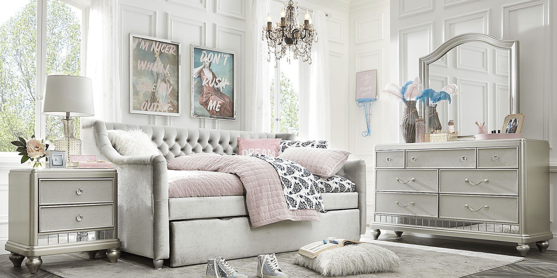 Alena Silver Full Daybed with Twin Storage Trundle - Image 3