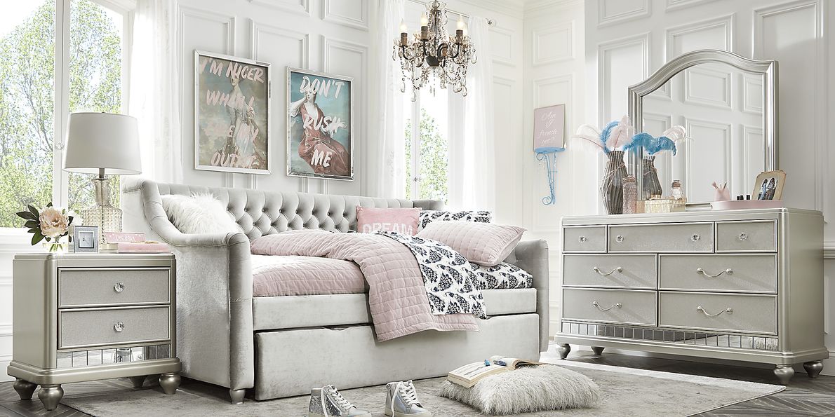 Alena Silver 4 Pc Twin Daybed with Twin Storage Trundle