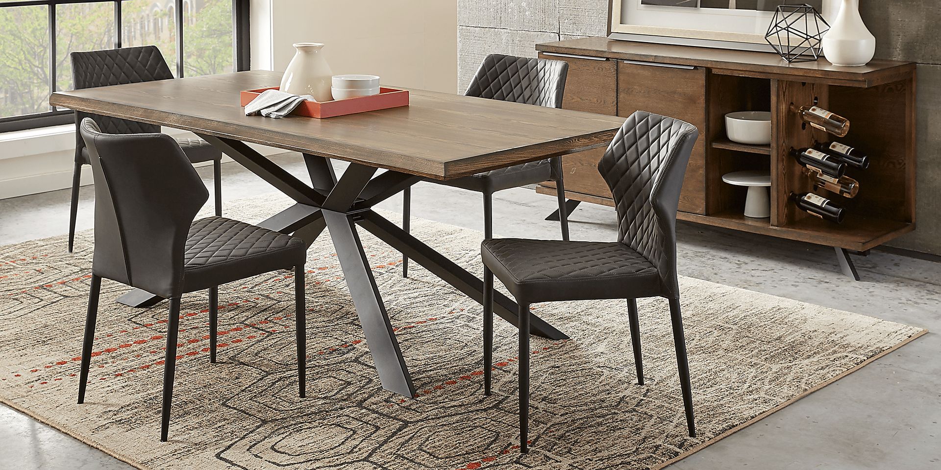 Alessi Brown 5 Pc Dining Room with Gray Chairs - Image 1