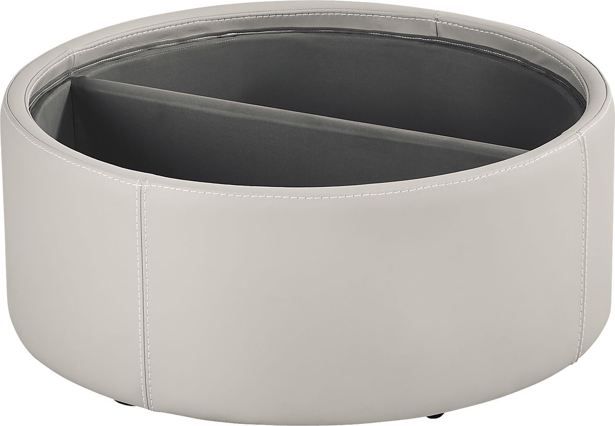 Cindy Crawford Alessio Light Gray Leather Storage Cocktail Ottoman