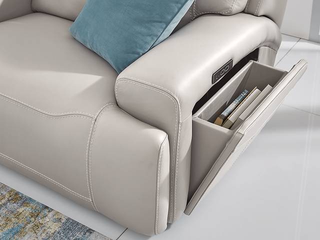 Alessio Light Gray Leather 9 Pc Dual Power Reclining Sectional Living Room - Thumbnail - Image 5