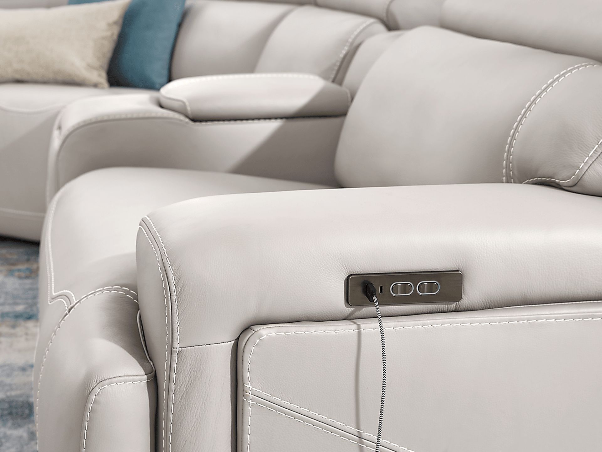 Alessio Light Gray Leather 6 Pc Dual Power Reclining Sectional - Image 6