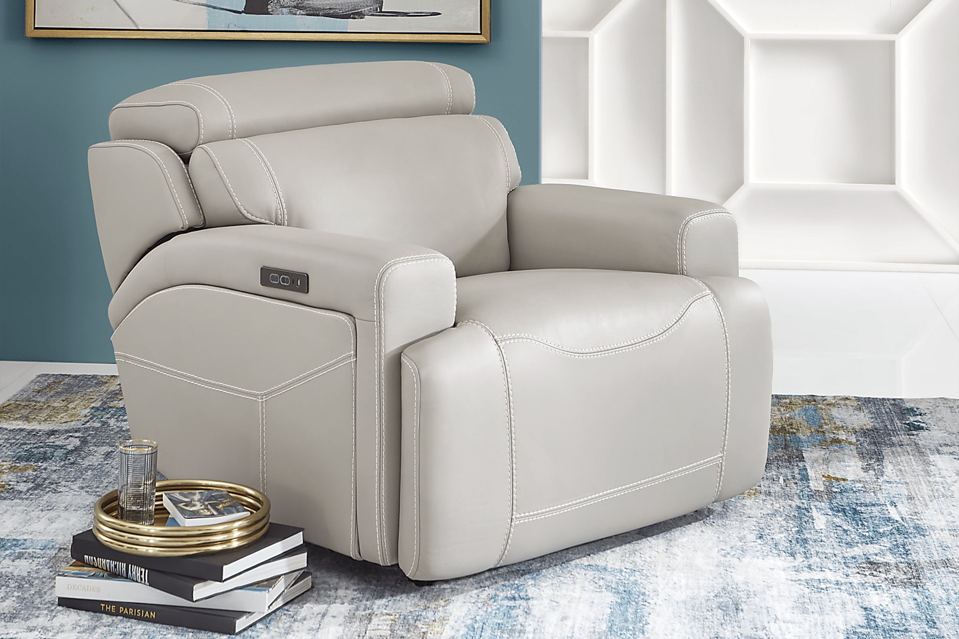 Alessio Light Gray Leather Dual Power Recliner - Image 3