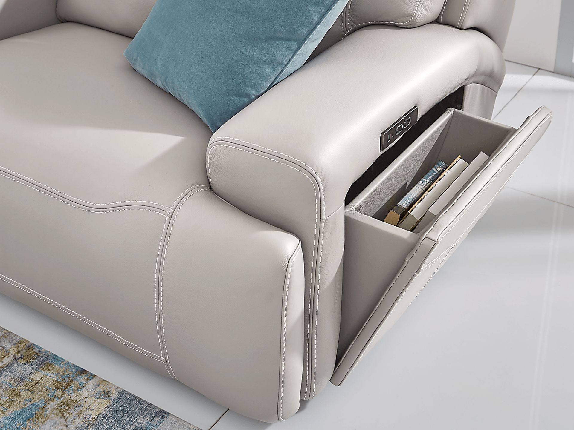 Alessio Light Gray Leather Dual Power Reclining Sofa - Image 3