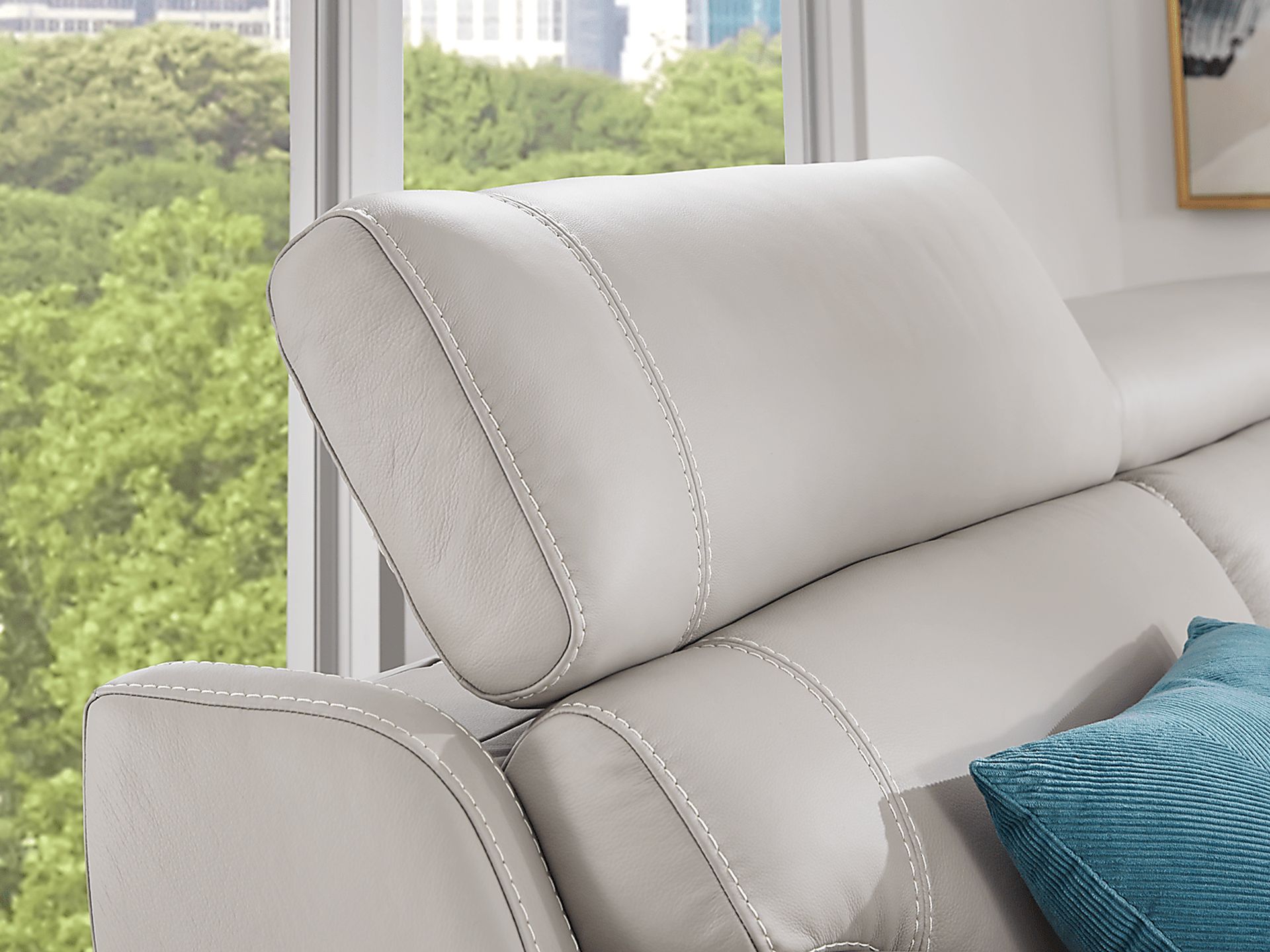 Alessio Light Gray Leather Dual Power Reclining Sofa - Image 5