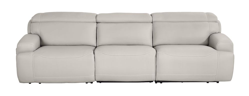 Alessio Light Gray Leather Dual Power Reclining Sofa