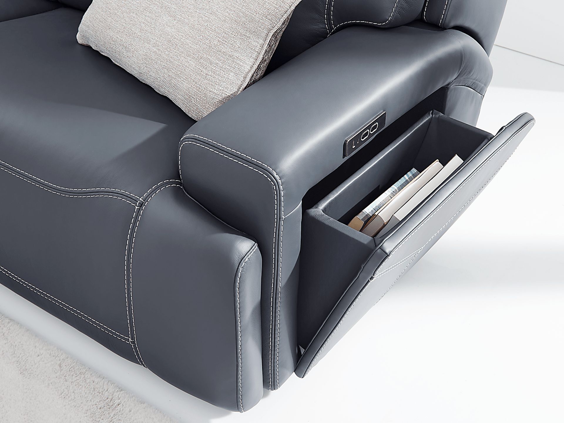 Alessio Navy Leather Dual Power Reclining Sofa - Image 3