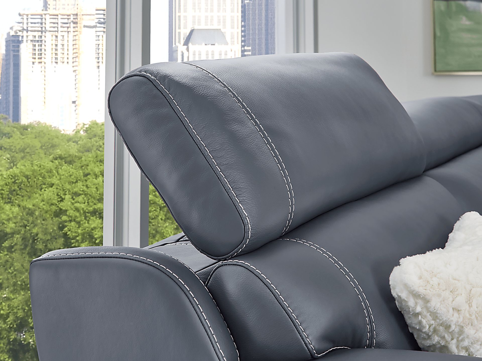 Alessio Navy Leather Dual Power Reclining Sofa - Image 5