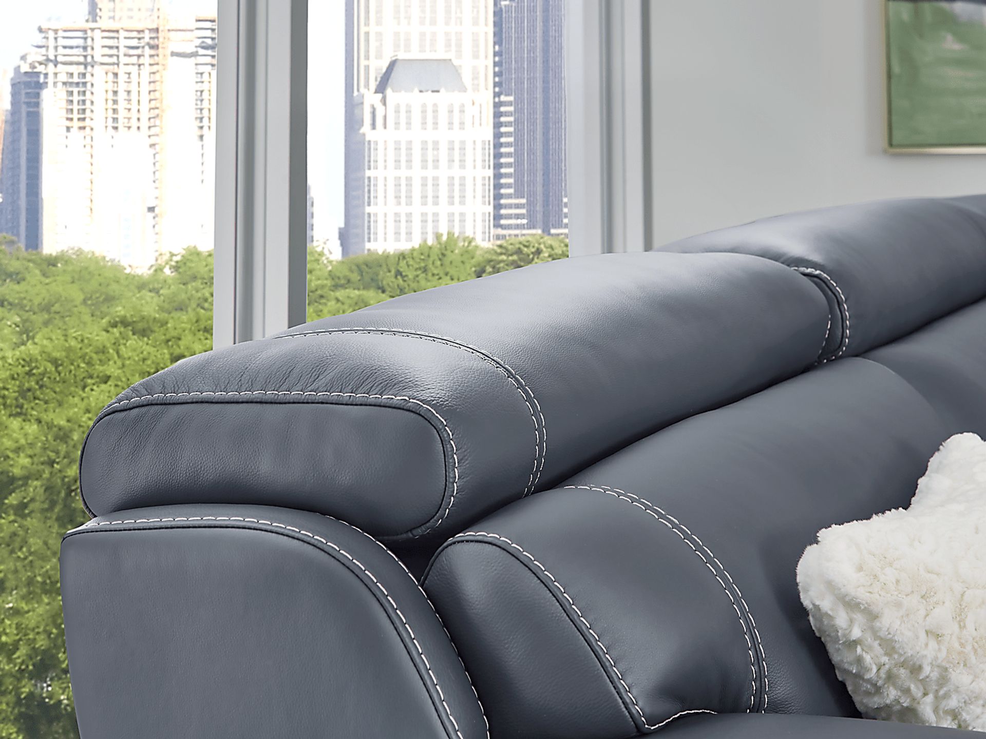 Alessio Navy Leather Dual Power Reclining Sofa - Image 6