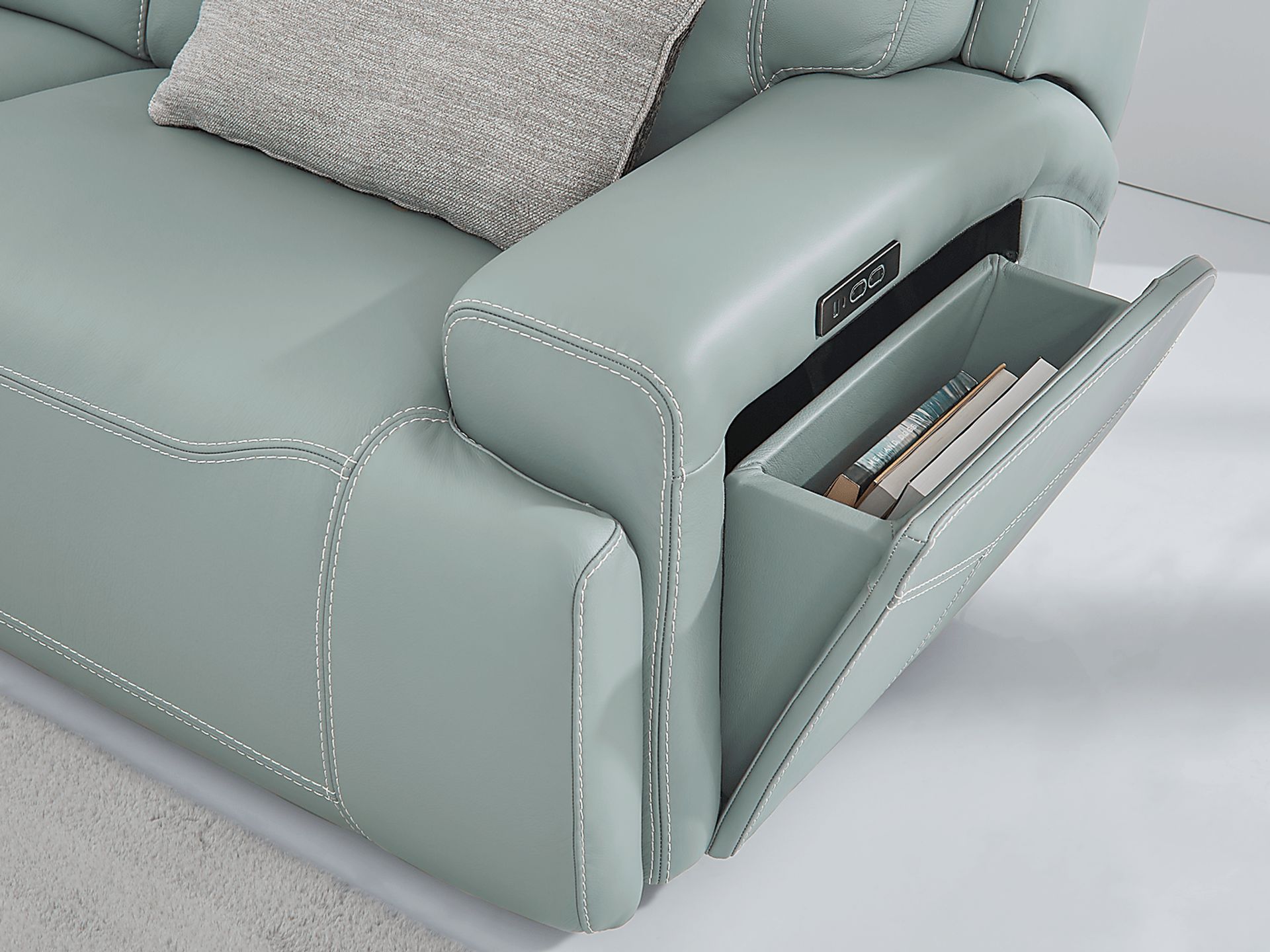 Alessio Mint Leather 9 Pc Dual Power Reclining Sectional Living Room - Image 9