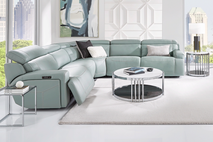 Alessio Mint Leather 5 Pc Dual Power Reclining Sectional