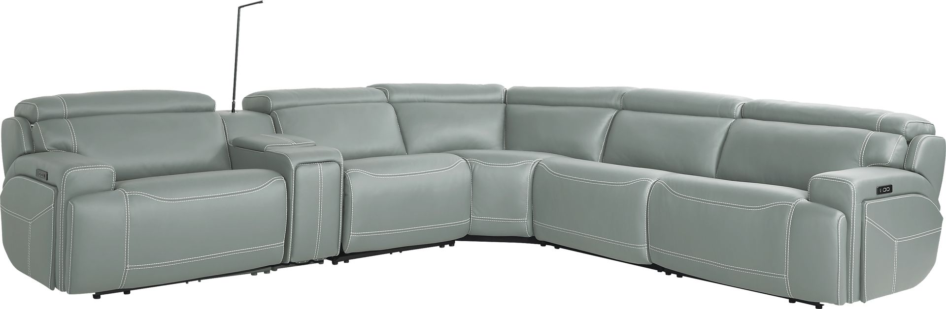Alessio Mint Leather 6 Pc Dual Power Reclining Sectional - Image 3